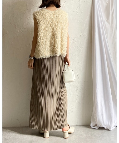 She's Closet(シーズクローゼット)の「ストレート Iライン ハイウエスト ゴム入り ロング プリーツスカート(スカート・レディース・チャコールグレー/ブラック/グレイッシュベージュ/アイボリー/マスタード・L/M)」の15枚目の写真