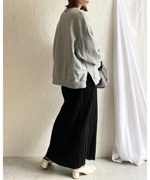 She's Closet(シーズクローゼット)の「ストレート Iライン ハイウエスト ゴム入り ロング プリーツスカート(スカート・レディース・チャコールグレー/ブラック/グレイッシュベージュ/アイボリー/マスタード・L/M)」の17枚目の写真