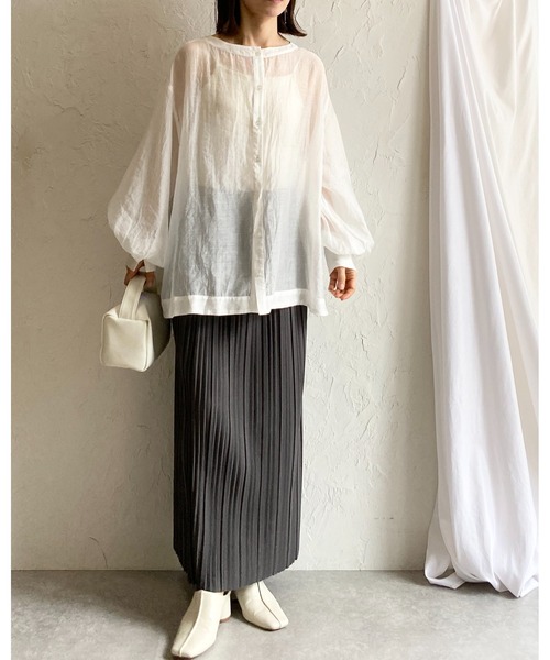 She's Closet(シーズクローゼット)の「ストレート Iライン ハイウエスト ゴム入り ロング プリーツスカート(スカート・レディース・チャコールグレー/ブラック/グレイッシュベージュ/アイボリー/マスタード・L/M)」の19枚目の写真