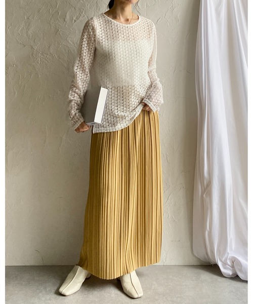 She's Closet(シーズクローゼット)の「ストレート Iライン ハイウエスト ゴム入り ロング プリーツスカート(スカート・レディース・チャコールグレー/ブラック/グレイッシュベージュ/アイボリー/マスタード・L/M)」の22枚目の写真