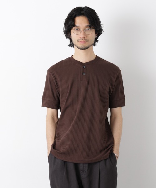 NANO universe（ナノユニバース）の「ワイドリブスタンダードヘンリーネックTシャツ 半袖（Tシャツ/カットソー・メンズ・ネイビー/ブラウン/ブラック・S/M/L）」の18枚目の写真