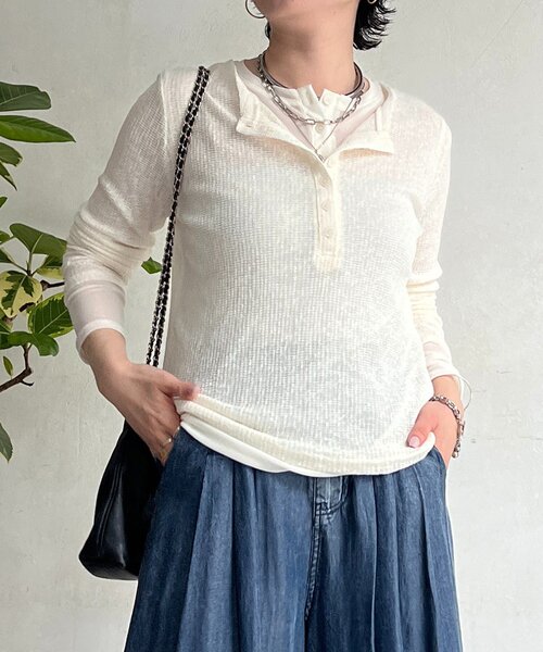 un dix cors（アンディコール）の「レイヤードヘンリープルオーバー（Tシャツ/カットソー・レディース・グレー/オフホワイト/グリーン系その他2・FREE）」の2枚目の写真