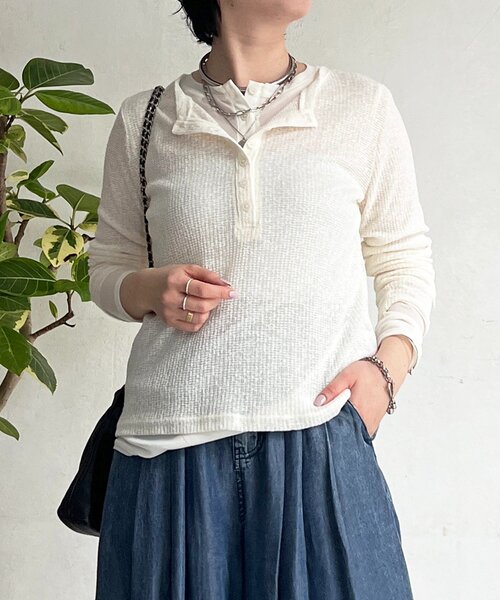 un dix cors（アンディコール）の「レイヤードヘンリープルオーバー（Tシャツ/カットソー・レディース・グレー/オフホワイト/グリーン系その他2・FREE）」の4枚目の写真