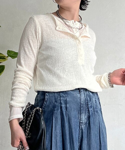 un dix cors（アンディコール）の「レイヤードヘンリープルオーバー（Tシャツ/カットソー・レディース・グレー/オフホワイト/グリーン系その他2・FREE）」の7枚目の写真