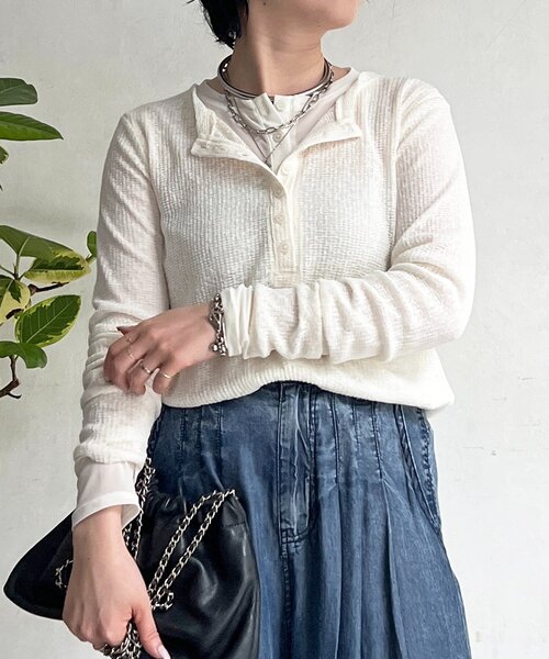 un dix cors（アンディコール）の「レイヤードヘンリープルオーバー（Tシャツ/カットソー・レディース・グレー/オフホワイト/グリーン系その他2・FREE）」の10枚目の写真