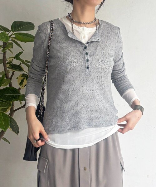 un dix cors（アンディコール）の「レイヤードヘンリープルオーバー（Tシャツ/カットソー・レディース・グレー/オフホワイト/グリーン系その他2・FREE）」の13枚目の写真