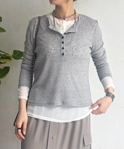 un dix cors（アンディコール）の「レイヤードヘンリープルオーバー（Tシャツ/カットソー・レディース・グレー/オフホワイト/グリーン系その他2・FREE）」の16枚目の写真