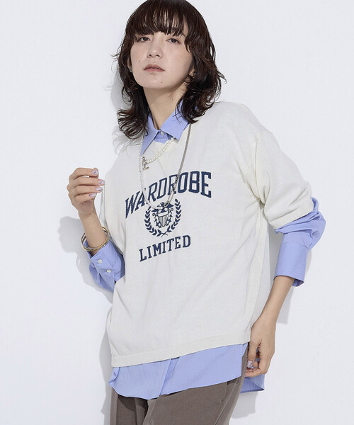 COMME CA Wardrobe(コムサワードローブ)の「14G強撚綿 ジャカードニットプルオーバー(ニット/セーター・レディース・オフホワイト/ネイビー・FREE)」の7枚目の写真