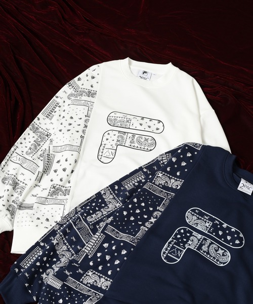 FILA HERITAGE(フィラヘリテージ)の「FILA HERITAGE SWEATSHIRT ペイズリースウェットシャツ(スウェット・メンズ・ホワイト/ネイビー・M/XL/L)」の1枚目の写真