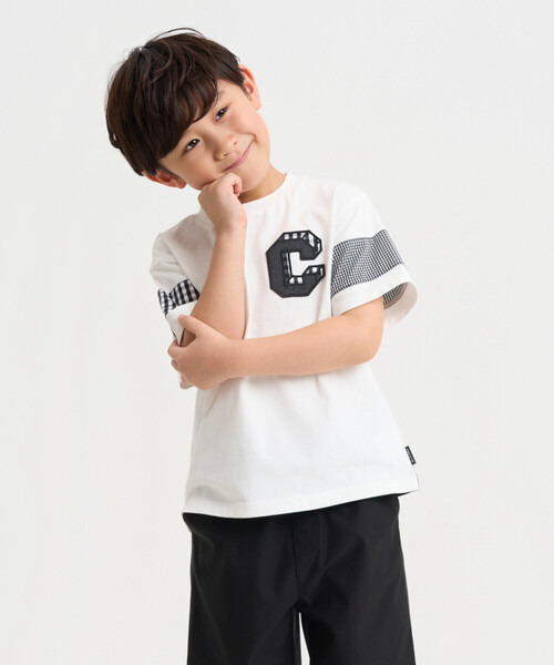 COMME CA ISM(コムサイズム)の「ギンガムチェック 切り替え 半袖Tシャツ(Tシャツ/カットソー・キッズ・ブラック/オフホワイト・140cm/130cm/120cm/110cm/100cm/150cm)」の3枚目の写真