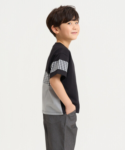 COMME CA ISM(コムサイズム)の「ギンガムチェック 切り替え 半袖Tシャツ(Tシャツ/カットソー・キッズ・ブラック/オフホワイト・140cm/130cm/120cm/110cm/100cm/150cm)」の4枚目の写真