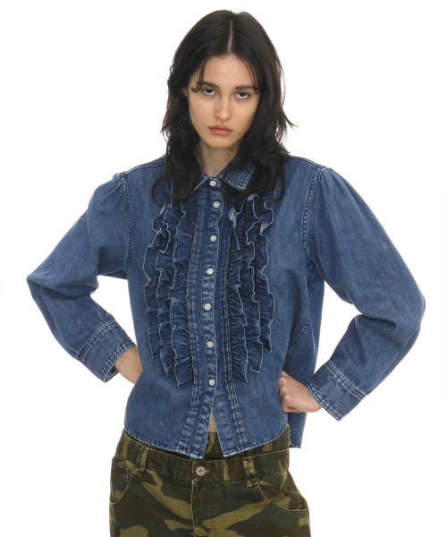 PARTIMENTO WOMEN（パルティメントウィメン）の「カントリーラッフルピンタックシャツ_デニム（シャツ/ブラウス・レディース・その他・SMALL/MEDIUM）」の2枚目の写真