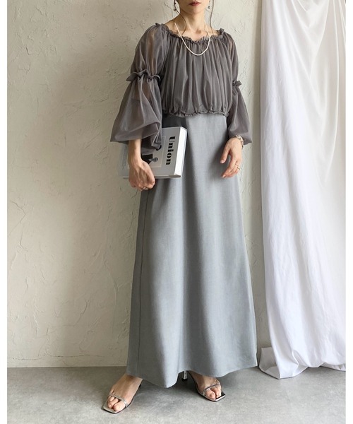 She's Closet（シーズクローゼット）の「チュールシアー ボレロブラウス フレアキャミワンピース 2点セット（ワンピース・レディース・グレー/アイボリー/ブラック・FREE）」の3枚目の写真