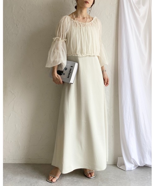 She's Closet（シーズクローゼット）の「チュールシアー ボレロブラウス フレアキャミワンピース 2点セット（ワンピース・レディース・グレー/アイボリー/ブラック・FREE）」の2枚目の写真