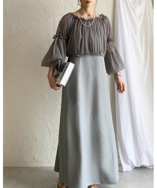 She's Closet（シーズクローゼット）の「チュールシアー ボレロブラウス フレアキャミワンピース 2点セット（ワンピース・レディース・グレー/アイボリー/ブラック・FREE）」の4枚目の写真