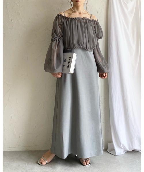She's Closet（シーズクローゼット）の「チュールシアー ボレロブラウス フレアキャミワンピース 2点セット（ワンピース・レディース・グレー/アイボリー/ブラック・FREE）」の5枚目の写真