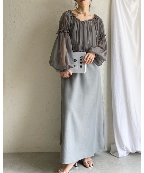 She's Closet（シーズクローゼット）の「チュールシアー ボレロブラウス フレアキャミワンピース 2点セット（ワンピース・レディース・グレー/アイボリー/ブラック・FREE）」の6枚目の写真