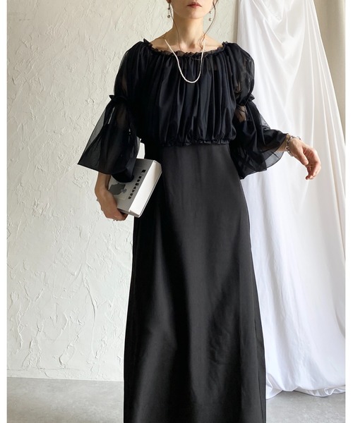 She's Closet（シーズクローゼット）の「チュールシアー ボレロブラウス フレアキャミワンピース 2点セット（ワンピース・レディース・グレー/アイボリー/ブラック・FREE）」の7枚目の写真