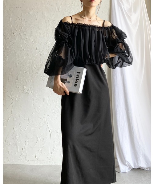 She's Closet（シーズクローゼット）の「チュールシアー ボレロブラウス フレアキャミワンピース 2点セット（ワンピース・レディース・グレー/アイボリー/ブラック・FREE）」の11枚目の写真