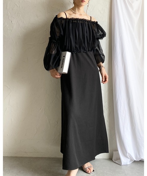 She's Closet（シーズクローゼット）の「チュールシアー ボレロブラウス フレアキャミワンピース 2点セット（ワンピース・レディース・グレー/アイボリー/ブラック・FREE）」の12枚目の写真