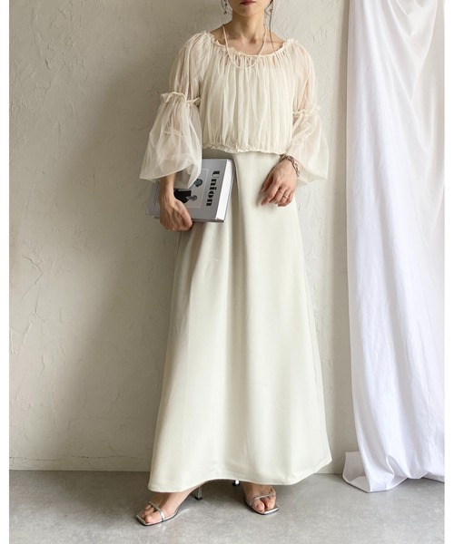 She's Closet（シーズクローゼット）の「チュールシアー ボレロブラウス フレアキャミワンピース 2点セット（ワンピース・レディース・グレー/アイボリー/ブラック・FREE）」の13枚目の写真