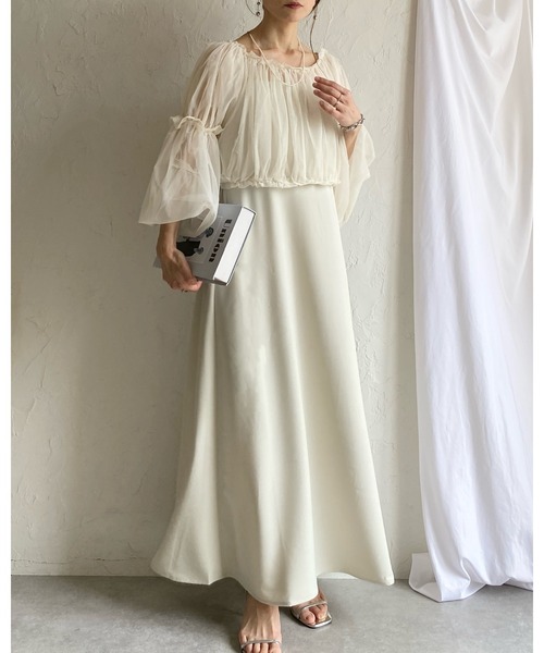 She's Closet（シーズクローゼット）の「チュールシアー ボレロブラウス フレアキャミワンピース 2点セット（ワンピース・レディース・グレー/アイボリー/ブラック・FREE）」の15枚目の写真