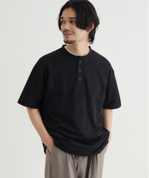 BACK NUMBER（バックナンバー）の「BACK NUMBER(バックナンバー)ヘンリーネックＴシャツ（Tシャツ/カットソー・メンズ・ホワイト/オリーブ/ブラック・S/M/L/XL）」の12枚目の写真