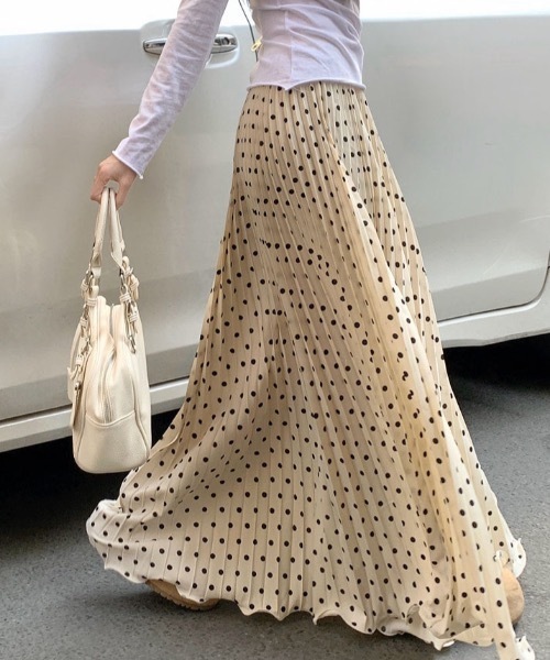 Teem Store(チームストア)の「ドット柄フリルプリーツロングスカートフレアスカート(スカート・レディース・アイボリー/ブラック・M/S)」の15枚目の写真