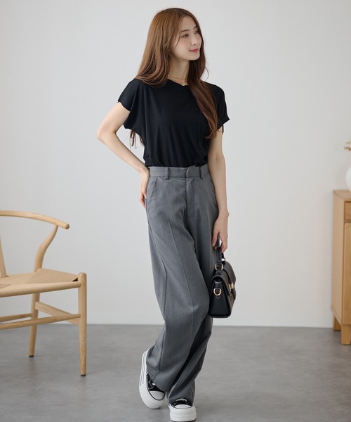 DAYRA(デイラ)の「ソリッドカラー サイド タック 半袖 プルオーバー(Tシャツ/カットソー・レディース・イエロー/ラベンダー/ベージュ/ホワイト/ブラック/グレー・FREE)」の7枚目の写真