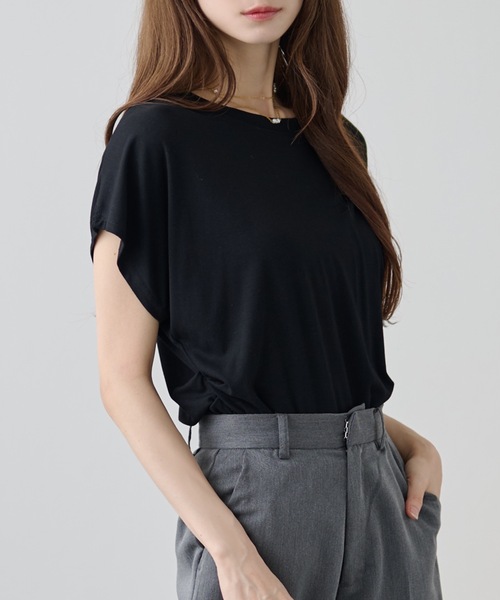DAYRA(デイラ)の「ソリッドカラー サイド タック 半袖 プルオーバー(Tシャツ/カットソー・レディース・イエロー/ラベンダー/ベージュ/ホワイト/ブラック/グレー・FREE)」の9枚目の写真