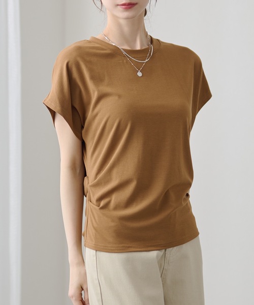 DAYRA(デイラ)の「ソリッドカラー サイド タック 半袖 プルオーバー(Tシャツ/カットソー・レディース・イエロー/ラベンダー/ベージュ/ホワイト/ブラック/グレー・FREE)」の21枚目の写真