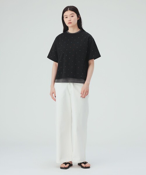 BEAMS HEART(ビームスハート)の「カラフル ラインストーン Tシャツ(Tシャツ/カットソー・レディース・オフホワイト/ブラック/ダークグリーン・FREE)」の4枚目の写真