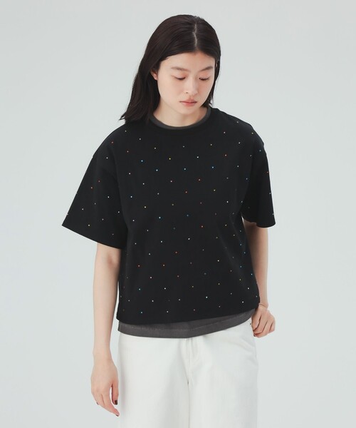 BEAMS HEART(ビームスハート)の「カラフル ラインストーン Tシャツ(Tシャツ/カットソー・レディース・オフホワイト/ブラック/ダークグリーン・FREE)」の7枚目の写真
