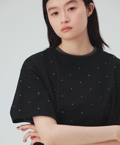 BEAMS HEART(ビームスハート)の「カラフル ラインストーン Tシャツ(Tシャツ/カットソー・レディース・オフホワイト/ブラック/ダークグリーン・FREE)」の8枚目の写真