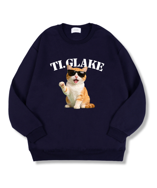 TI.GLAKE(ティーグレイク)の「グラスキャット オーバーサイズ 特殊裏毛 スウェットシャツ ネイビー(スウェット・メンズ・その他・LARGE/MEDIUM/X-LARGE/XX-LARGE)」の1枚目の写真