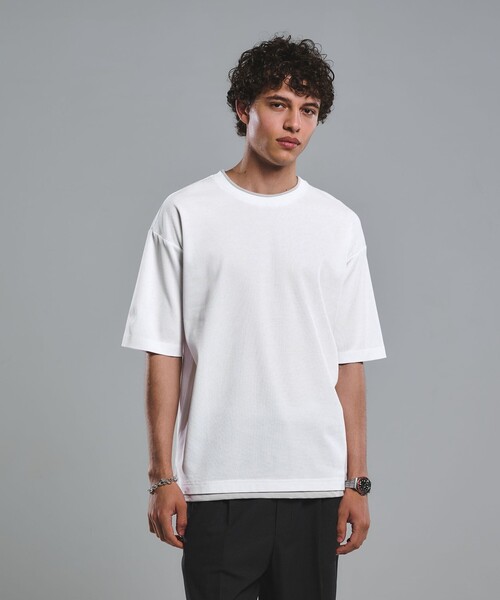 セール】ピケ フェイクレイヤード クルーネック 半袖 Tシャツ（T