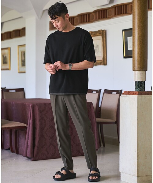 green label relaxing（グリーンレーベルリラクシング）の「ピケ フェイクレイヤード クルーネック 半袖 Ｔシャツ（Tシャツ/カットソー・メンズ・ブラック/ピンク/ホワイト・XL/S/M/L）」の7枚目の写真