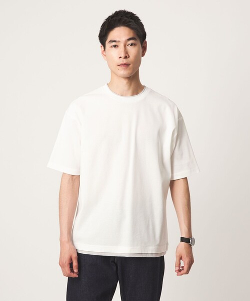 green label relaxing（グリーンレーベルリラクシング）の「ピケ フェイクレイヤード クルーネック 半袖 Ｔシャツ（Tシャツ/カットソー・メンズ・ブラック/ピンク/ホワイト・XL/S/M/L）」の12枚目の写真