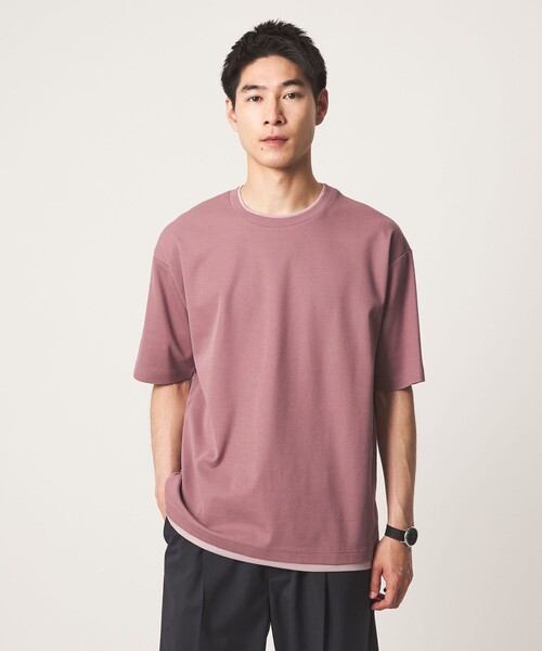 green label relaxing（グリーンレーベルリラクシング）の「ピケ フェイクレイヤード クルーネック 半袖 Ｔシャツ（Tシャツ/カットソー・メンズ・ブラック/ピンク/ホワイト・XL/S/M/L）」の14枚目の写真