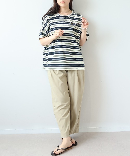 leswel（レスウェル）の「【M～5L】【UVカット】マルチボーダーTシャツ（Tシャツ/カットソー・レディース・ブラック/ブラウン/ネイビー・M/L/LL/3L/4L/5L）」の8枚目の写真