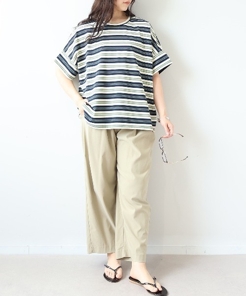 leswel（レスウェル）の「【M～5L】【UVカット】マルチボーダーTシャツ（Tシャツ/カットソー・レディース・ブラック/ブラウン/ネイビー・M/L/LL/3L/4L/5L）」の9枚目の写真