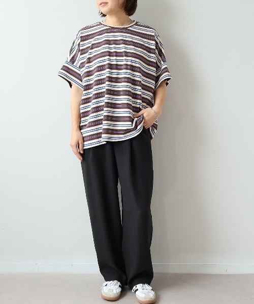 leswel（レスウェル）の「【M～5L】【UVカット】マルチボーダーTシャツ（Tシャツ/カットソー・レディース・ブラック/ブラウン/ネイビー・M/L/LL/3L/4L/5L）」の12枚目の写真
