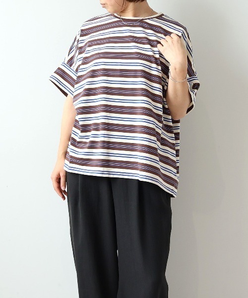 leswel（レスウェル）の「【M～5L】【UVカット】マルチボーダーTシャツ（Tシャツ/カットソー・レディース・ブラック/ブラウン/ネイビー・M/L/LL/3L/4L/5L）」の13枚目の写真
