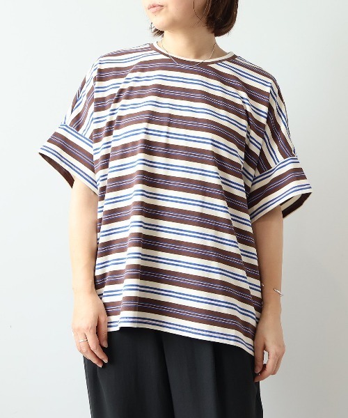 leswel（レスウェル）の「【M～5L】【UVカット】マルチボーダーTシャツ（Tシャツ/カットソー・レディース・ブラック/ブラウン/ネイビー・M/L/LL/3L/4L/5L）」の14枚目の写真