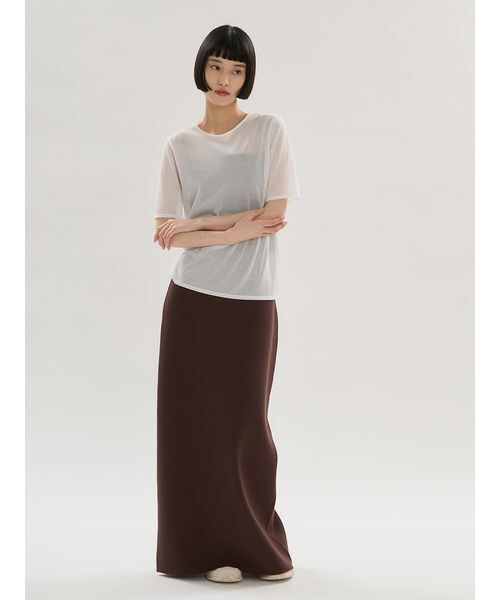 emmi(エミ)の「Iラインニットスカート【セットアップ対応】(スカート・レディース・ネイビー/ブラウン/ライトベージュ・F)」の5枚目の写真