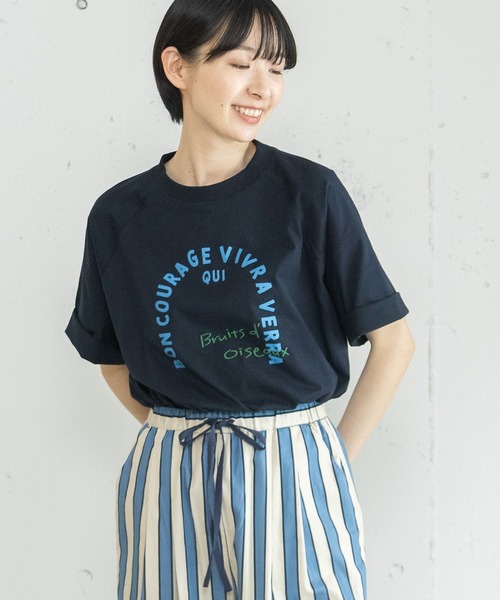 POU DOU DOU(プードゥドゥ)の「アーチロゴプリントラグランプルオーバー(Tシャツ/カットソー・レディース・オートミール/ネイビー/レッド・3)」の3枚目の写真