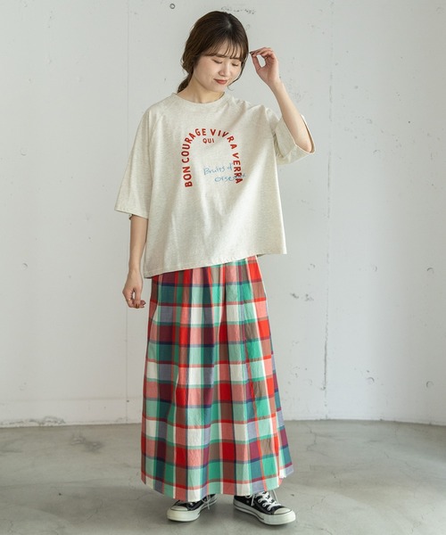 POU DOU DOU(プードゥドゥ)の「アーチロゴプリントラグランプルオーバー(Tシャツ/カットソー・レディース・オートミール/ネイビー/レッド・3)」の8枚目の写真