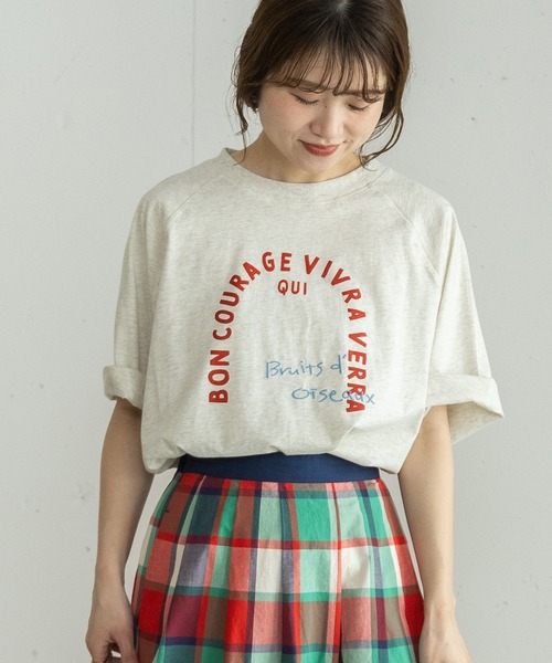 POU DOU DOU(プードゥドゥ)の「アーチロゴプリントラグランプルオーバー(Tシャツ/カットソー・レディース・オートミール/ネイビー/レッド・3)」の13枚目の写真