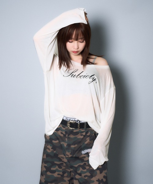 Subciety（サブサエティ）の「Off-shoulder sheer top（Tシャツ/カットソー・レディース・ブラック/ホワイト・FREE）」の6枚目の写真