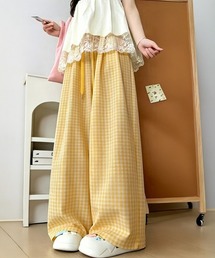 レディースのパンツ（イエロー/黄色系・チェック柄）ファッション通販